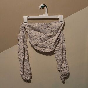 Wild Fable Floral Off-Shoulder Crop Top - White and Blue